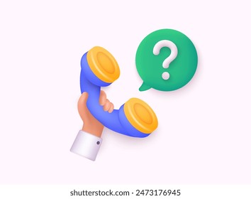 3d call center icon and bubble talk. Talking with service call support hotline and call center icon 3d concept. answer talk with service, Question mark.