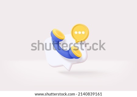 3d call center icon and bubble talk on white background. Talking with service call support hotline and call center icon 3d concept. 3d vector render telephone for contact center on isolated background Foto stock © 