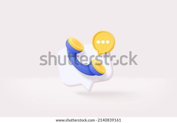 3d call center icon and bubble talk on white\
background. Talking with service call support hotline and call\
center icon 3d concept. 3d vector render telephone for contact\
center on isolated\
background