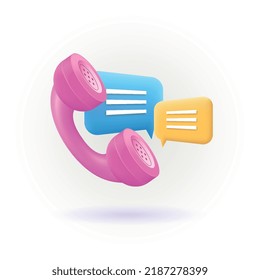 3d call center icon with message. Concept talking on phone, support service, contact center.