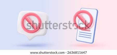 3d call center with stop icon. no entry, problem, fail warning on phone. Talking with service support hotline and call center. 3d telephone icon vector render illustration for contact customer