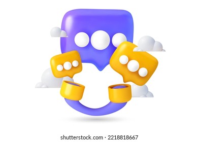 3d call center support icon and telephone tube bubble talk. Cartoon talking with service call support hotline minimal 3d. Call centre concept icon. 3d render vector illustration telephone isolated