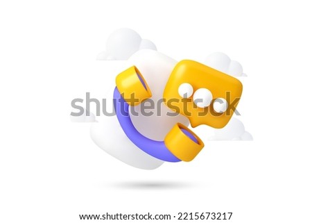 3d call center support icon and telephone tube bubble talk. Cartoon talking with service call support hotline minimal 3d. Call centre concept icon. 3d render vector illustration telephone isolated