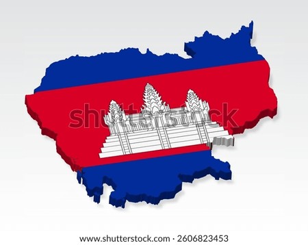 3D  Cambodia map with flag. Three dimensional map Kingdom of Cambodia  with shadow. Flag of Cambodia on white background for your design, app, UI.  Stock vector. EPS10.