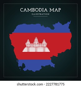 3D Cambodia Map Flag Vector Illustration