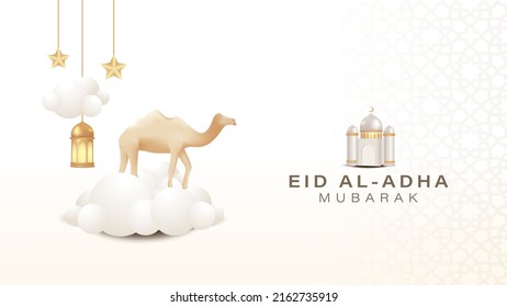 3d Camel in the cloud concept for Eid al adha mubarak banner background