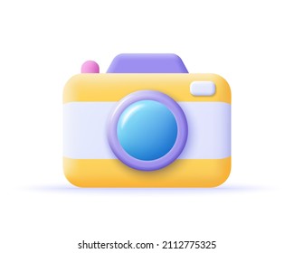 3D Camera Icon. Photo Camera Render. Concept Technology And Snapshot Photography. 3d Realistic Camera Vector Illustration
