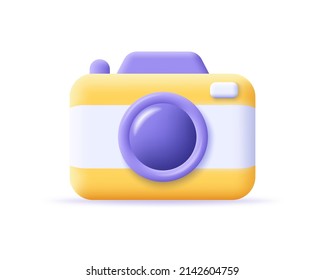 3D camera icon. Photo camera render. Concept technology and snapshot photography. 3d realistic camera vector illustration