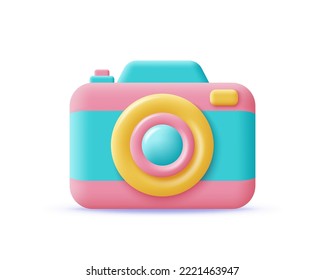 3D camera icon. Photo camera render. Concept technology and snapshot photography. 3d realistic camera vector illustration