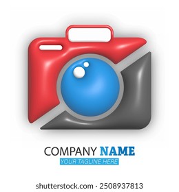 3d camera logo. A template for an emblem, sticker, or brand. An idea for a social network, community, website or application