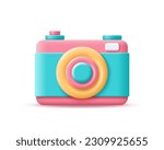 3D camera vector icon. Photo camera render. Concept technology and snapshot photography. 3d rendering realistic camera illustration