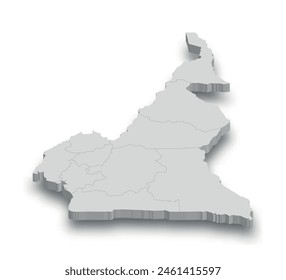 3d Camerún mapa blanco con regiones aisladas sobre fondo blanco