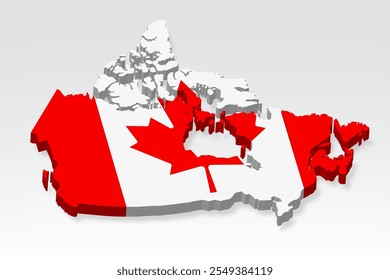 Mapa 3D Canadá com bandeira. Mapa tridimensional do Canadá com sombra. Bandeira do Canadá no fundo branco para seu design, aplicativo, UI. Vetor de ações. EPS10 