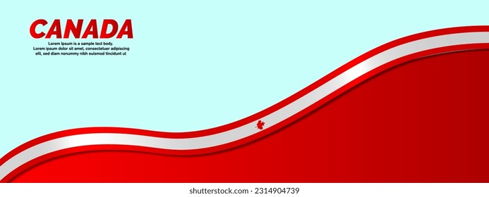 3D Canadian Flag Banner with copy space and 3d Canada flag ribbon. Silk Canada banner design background. Canadian Flag template. Editable Vector Illustration. EPS 10.