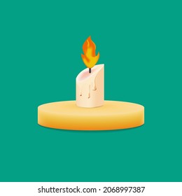 3D candle illustration with burning fire
