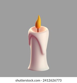 3d candle on gray background. Candle with burning flame for the holiday, birthday. Vector illustration