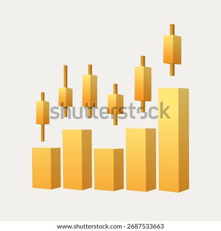3D Candlestick Chart and Gold Bar Diagram showing Growth and Financial Investment Concept for Stock Market Trade Money and Economic Graph Symbol of Success and Up Trend in Stock Exchange