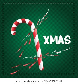 3d candy cane broken in pieces. illustration. vector