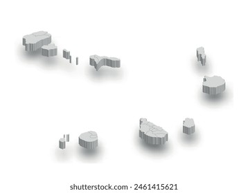 3d Cape Verde white map with regions isolated on white background