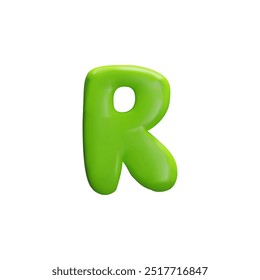 3D capital letter R. Volumetric element. English alphabet. Soft, smooth, flexible forms. Clay or plasticine object. Bright green color. Vector illustration isolated on white background.