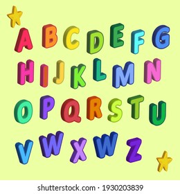 3D capital letters alphabet. Children's puffy letters of different colors.