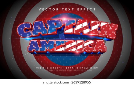3d Captain america, editable vector text effect with modern concept. Suitable for american event theme.