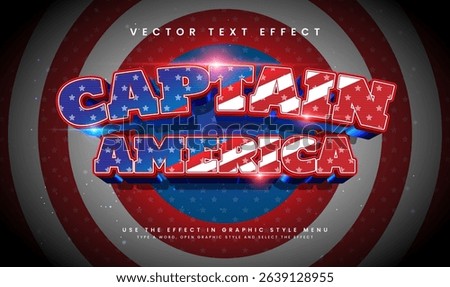 3d Captain america, editable vector text effect with modern concept. Suitable for american event theme.