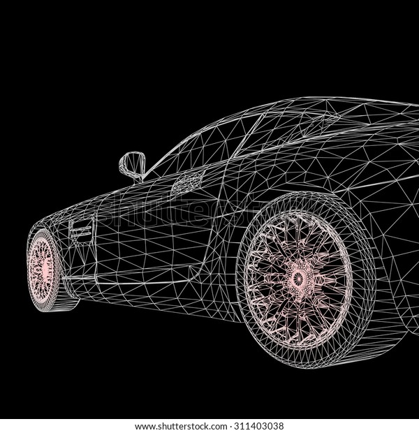 3d car model. Sports car. The image of a\
sports car on a black\
background.