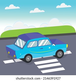 3D car rolling down the street