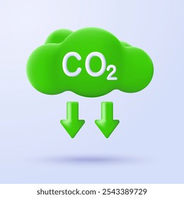 3D carbon reduction cloud symbol. Zero carbon dioxide and pollution emissions. Eco-concept and reduce CO2 emissions and greenhouse gases. Stop global warming and climate change. Vector illustration.