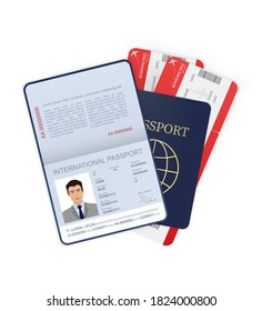 3d card International passport in flat style on white background. Blank template. Cover page. International passport, great design for any purposes.