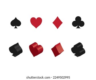 3d Card sign Set Spade Heart Dice Club Vector