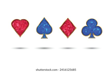 3d Card suits icons isolated on white background. Poker, Casino symbols. Set of Suits of playing cards icons. Vector illustration
