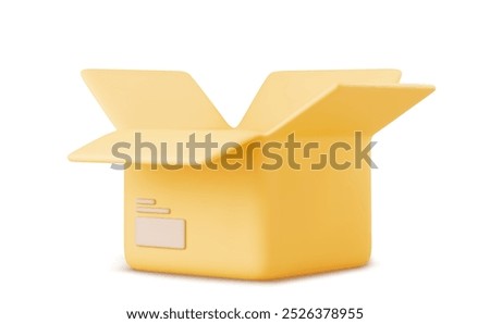 3D cardboard box icon on white background. Render delivery cargo box. 3d realistic vector