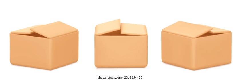3d cardboard box icon set standing front view isolated on white background. realistic vector