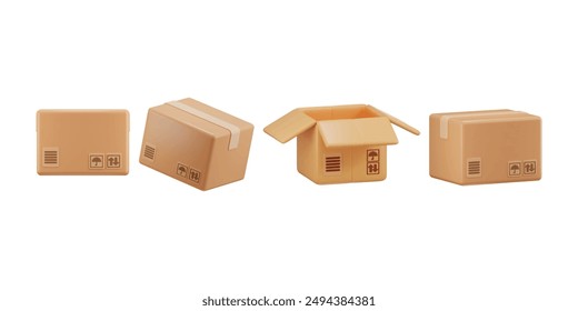 3D cardboard box icon set vector illustration