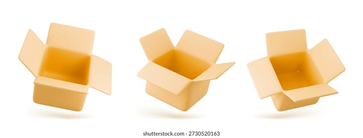 Conjunto de iconos de caja de cartón 3D. Render caja de carga de entrega. Vector realista 3D