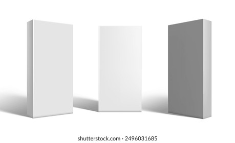 3D Cardboard Boxes Mockup Set. Front And Half Side View. EPS10 Vector