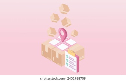 3D cardboard boxes are ready for delivery with clipboard, and cargo delivery concept.3d handmade.3d goal for business, bank, finance, investment, money.illustration.