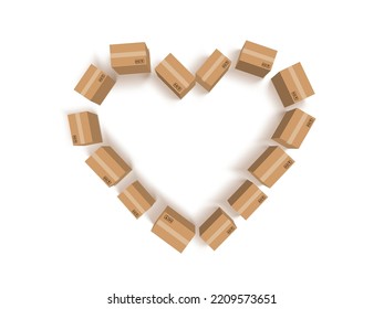 3D Cardboard Boxes In a Shape Of Heart. EPS10 Vector