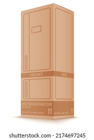 3d Cardboard Refrigerator Box. Eco Friendly Carton Package. Vector Illustration Isolated On White Background. Perspective View