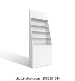 3D Cardboard Store Display Shelves For Product Promotion. EPS10 Vector