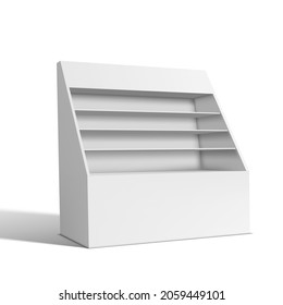 3D Cardboard Store Display Shelves For Product Promotion. EPS10 Vector