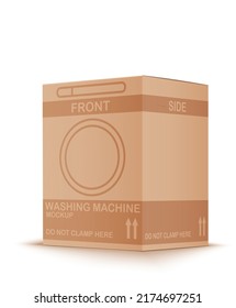 3d Cardboard Washing Machine Box. Eco Friendly Carton Package. Vector Illustration Isolated On White Background. Perspective View