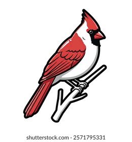 3D cardinal perched on a twig with proper outline