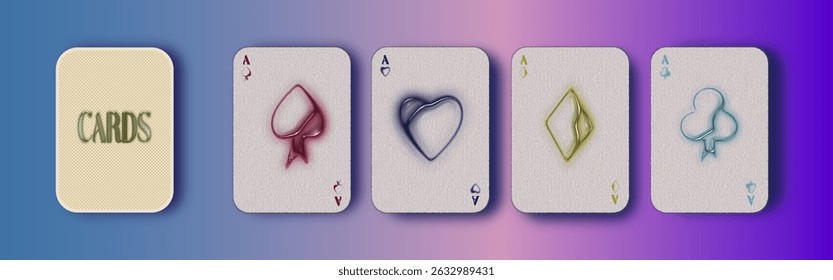 Placas 3D para jogar. Espadas, Corações, diamantes, paus. A ilustração Deck of Cards. 3D concepção colorida. Ilustração do jogo. Cartas 3D bonitas olhando.