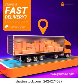 3d Cargo Logistic delivery service concept, Global logistics network, 3d render illustration, delivery, ecommerce, social media, drop shipping