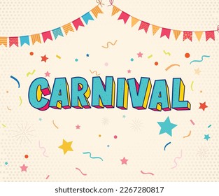 3D Carnival text typography. Carnival card or banner with retro typography design. Vector illustration