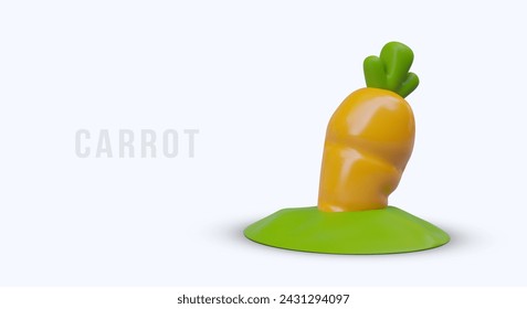 3D carrot sticking out of green grass. Orange vegetable. Food for Easter Bunny