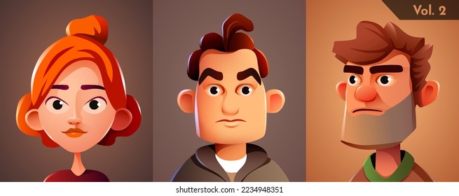3d cartoon avatar set. Human face collection. Vector illustration